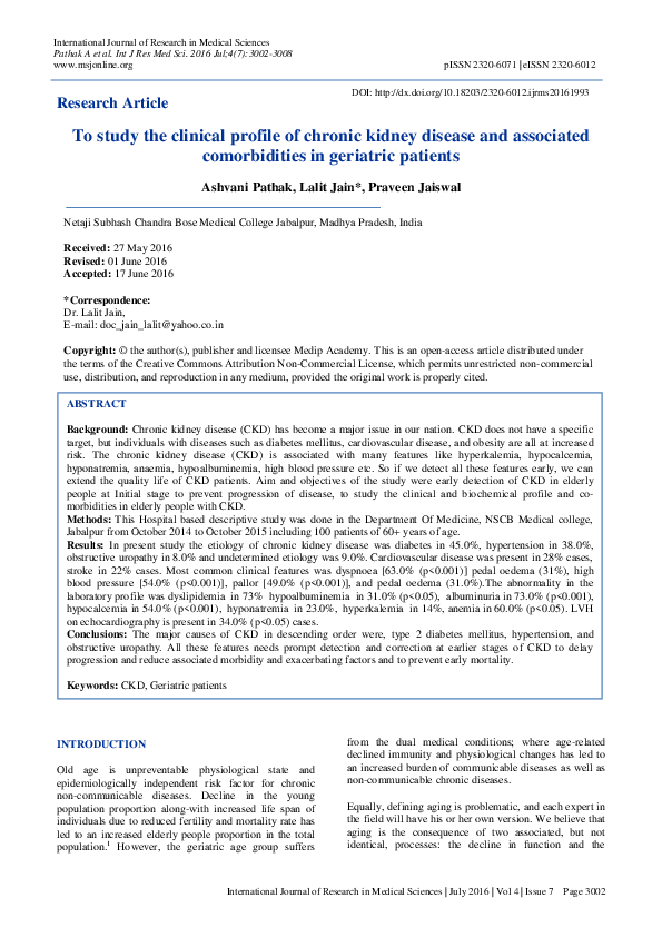 (PDF) To study the clinical profile of chronic kidney disease and ...