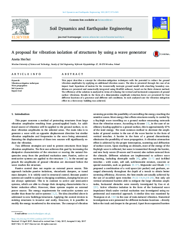 (PDF) A proposal for vibration isolation of structures by using a wave ...