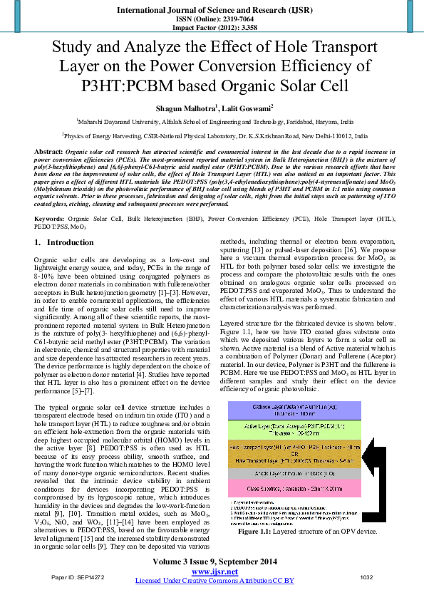 (PDF) Study and Analyze the Effect of Hole Transport Layer on the Power ...
