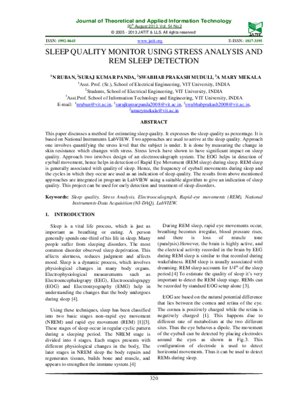 (PDF) Sleep Quality Monitor Using Stress Analysis and Rem Sleep Detection 1