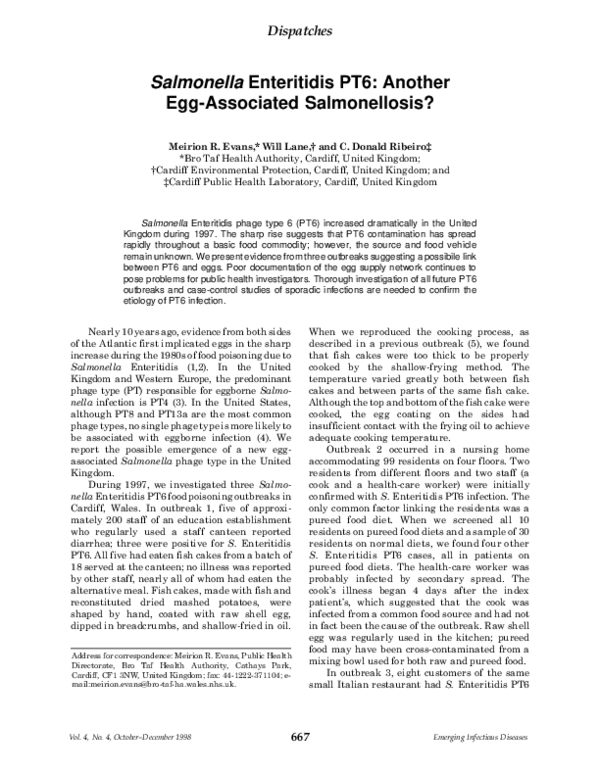 (PDF) Salmonella Enteritidis (1,2). In the United