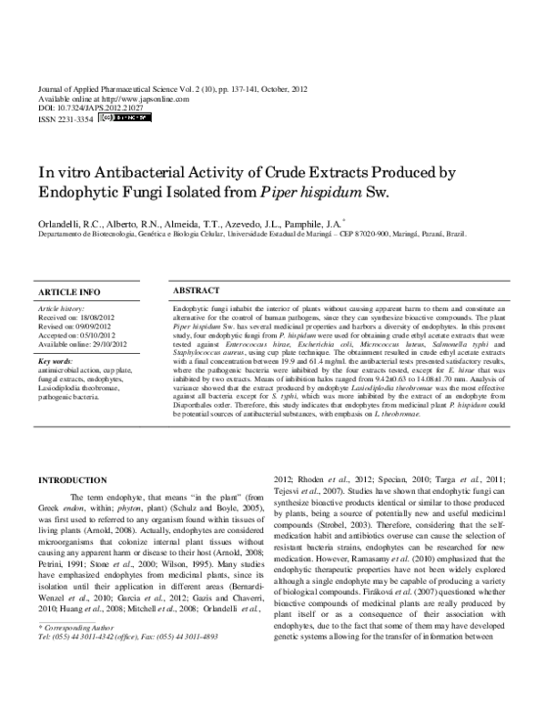 (PDF) In vitro antibacterial activity of crude extracts produced by ...