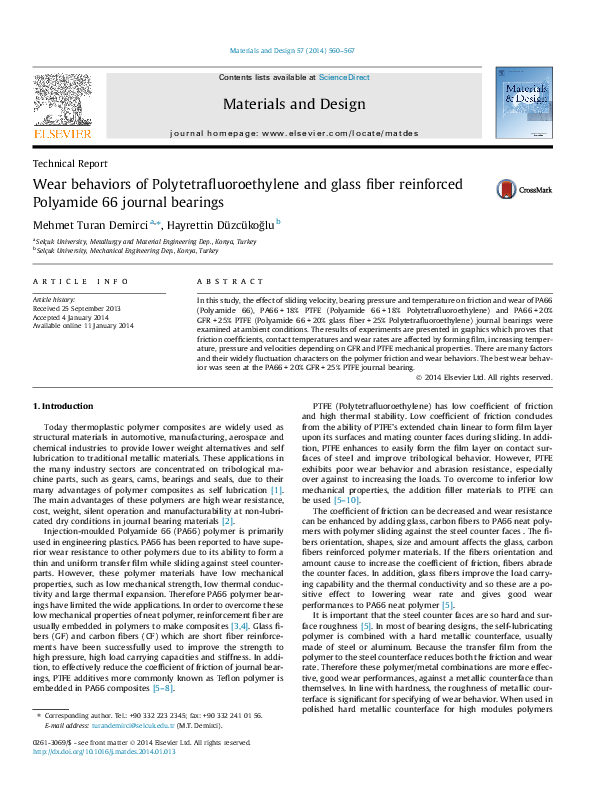 (PDF) Wear behaviors of Polytetrafluoroethylene and glass fiber ...