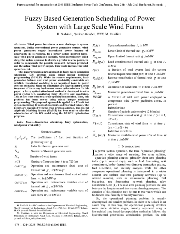 (PDF) Fuzzy based generation scheduling of power system with large ...