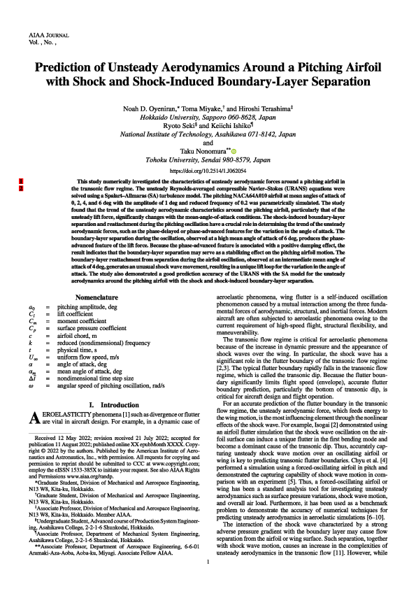(PDF) Unsteady Aerodynamics Around a Pitching Airfoil with Shock and ...