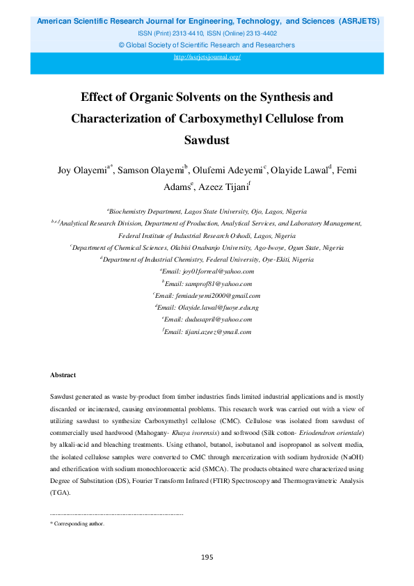 (PDF) Effect of Organic Solvents on the Synthesis and Characterization ...