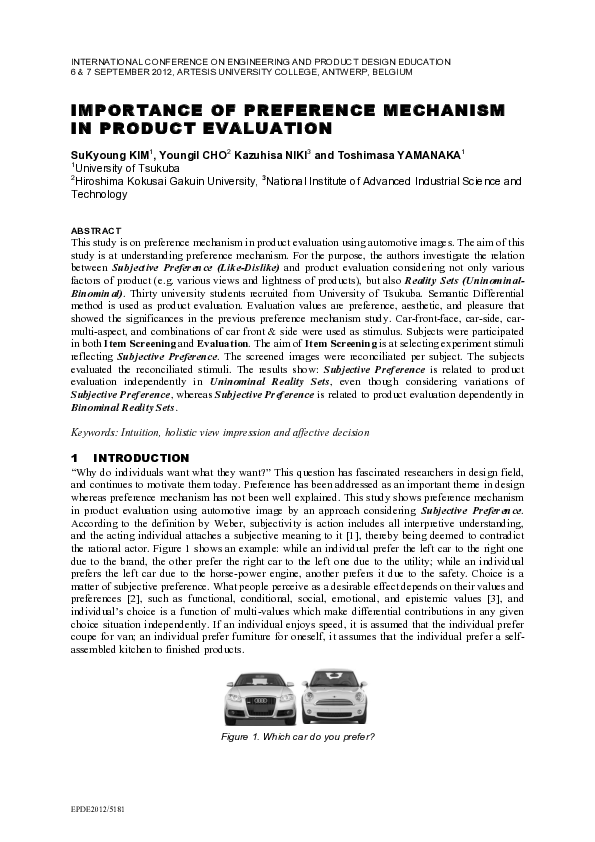 (PDF) Importance of Preference Mechanism in Product Evaluation