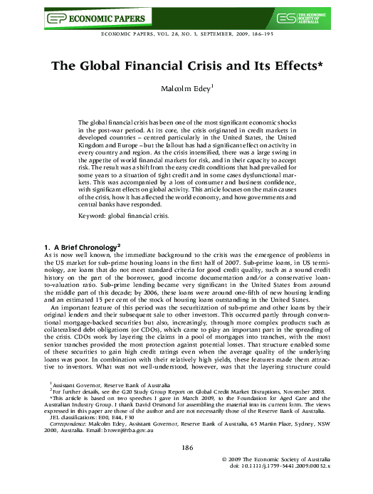 (PDF) The Global Financial Crisis and Its Effects*