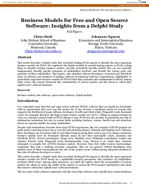 (PDF) Business Models for Free and Open Source Software