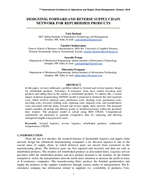 (PDF) Designing forward and reverse supply chain network for ...