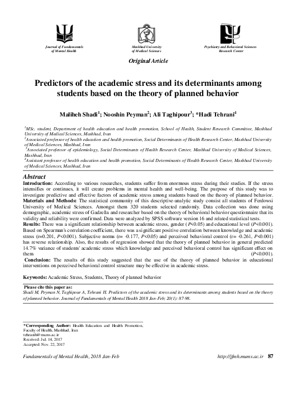 (PDF) Predictors of the academic stress and its determinants among ...