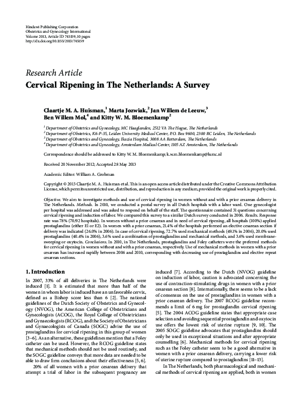 (PDF) Cervical Ripening in The Netherlands: A Survey