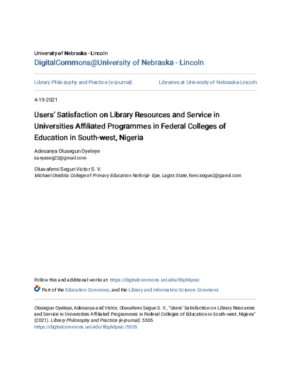 (PDF) Users Satisfaction on Library Resources and Service in ...