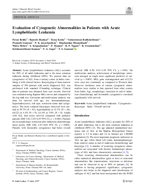 (PDF) Evaluation of Cytogenetic Abnormalities in Patients with Acute ...