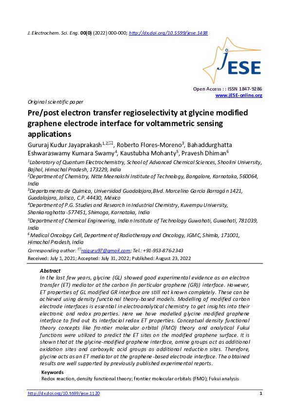 (PDF) Pre-post electron transfer regioselectivity at glycine modified ...