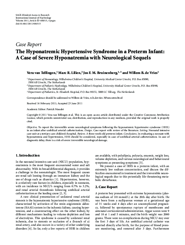 (PDF) The Hyponatremic Hypertensive Syndrome in a Preterm Infant: A ...