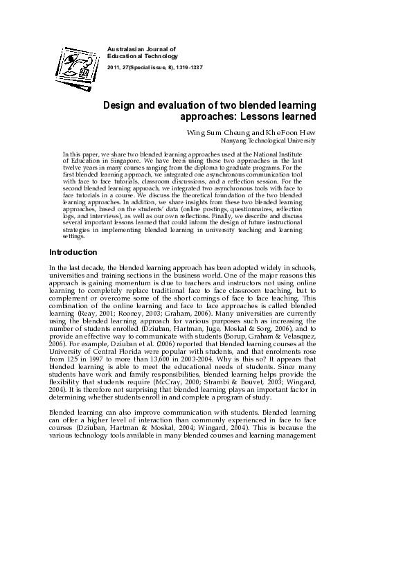 (PDF) Design and evaluation of two blended learning approaches: Lessons ...