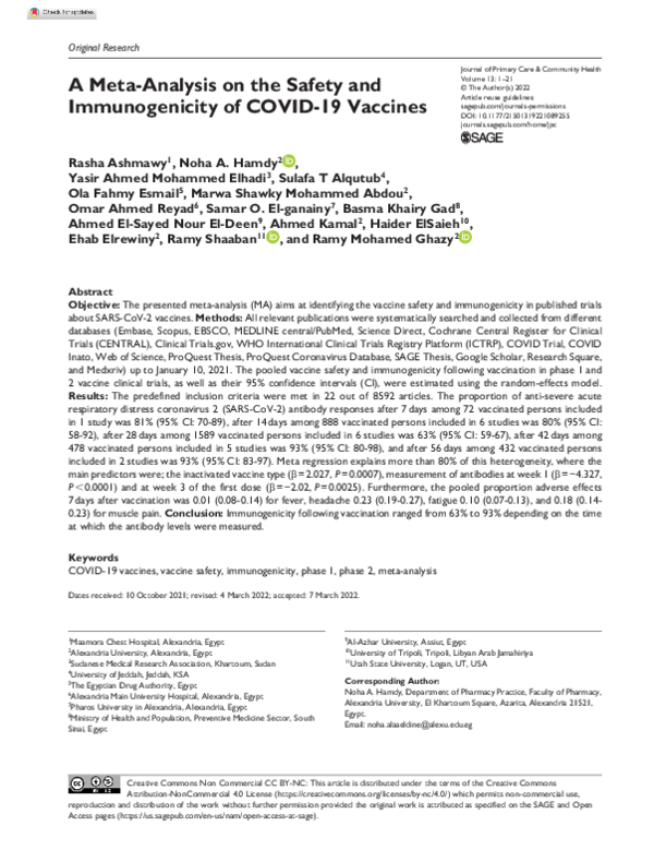 (PDF) A Meta-Analysis on the Safety and Immunogenicity of CovId-19 vaccines