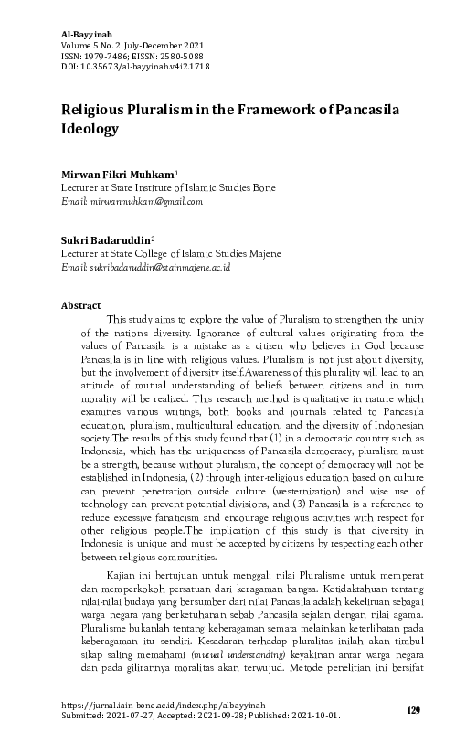(PDF) Religious Pluralism in the Framework of Pancasila Ideology