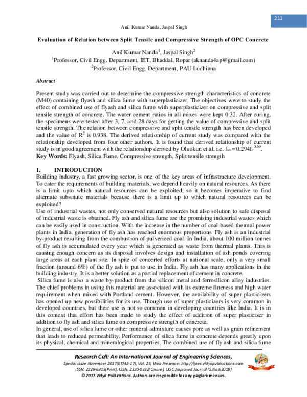 (PDF) Evaluation of Relation between Split Tensile and Compressive ...