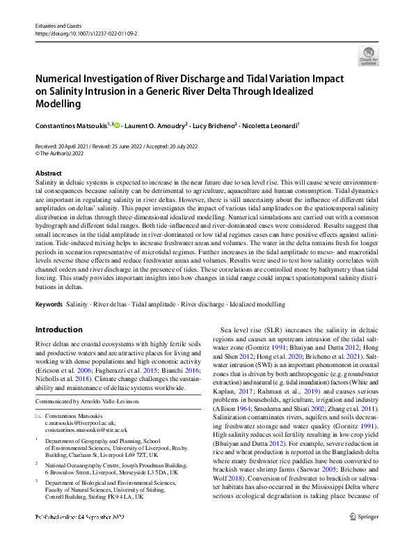 (PDF) Numerical Investigation of River Discharge and Tidal Variation ...