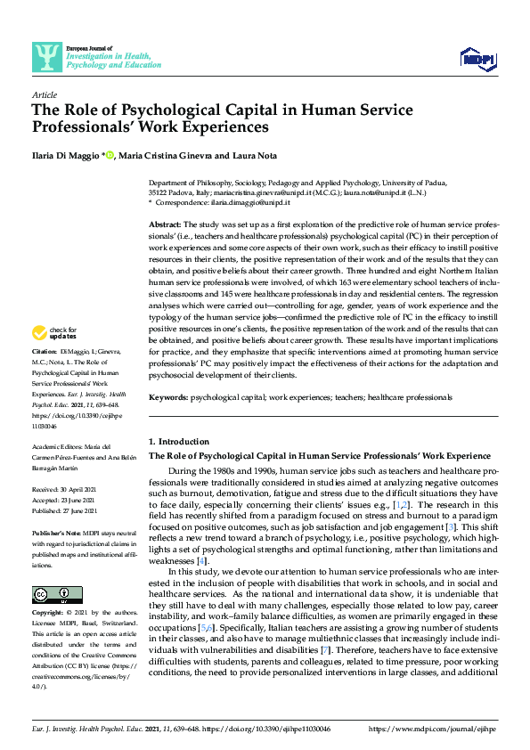 (PDF) The Role of Psychological Capital in Human Service Professionals ...