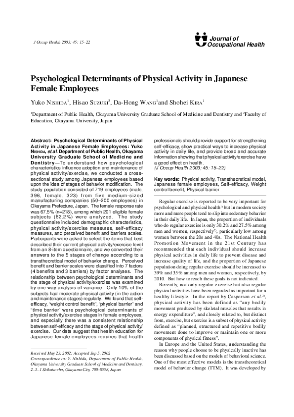 (PDF) Psychological Determinants of Physical Activity in Japanese ...