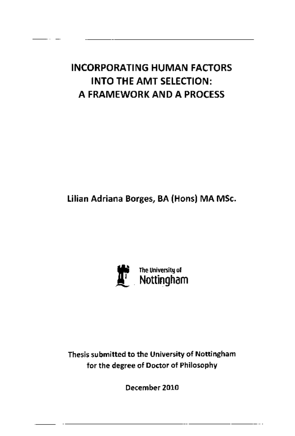 (PDF) Incorporating human factors into the AAMT selection: a framework ...