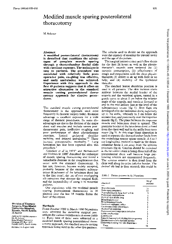 (PDF) Modified muscle sparing posterolateral thoracotomy