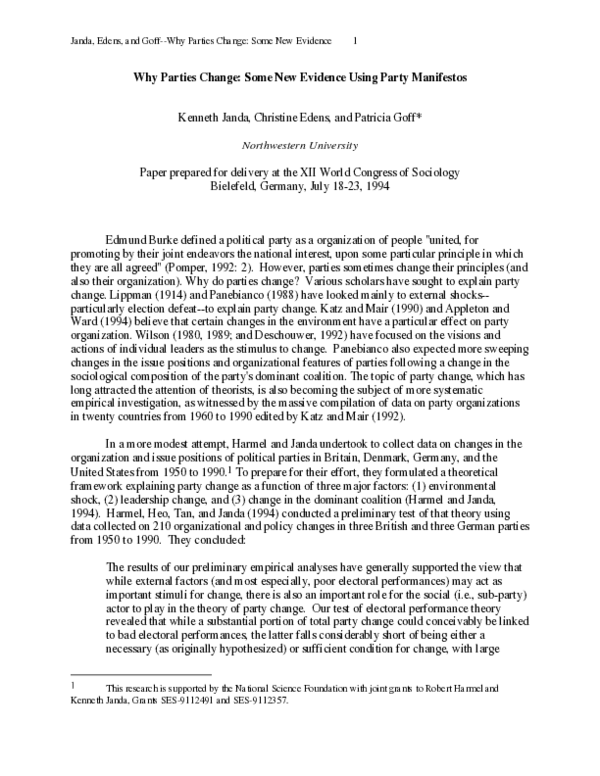 (PDF) Why Parties Change : Some New Evidence Using Party Manifestos