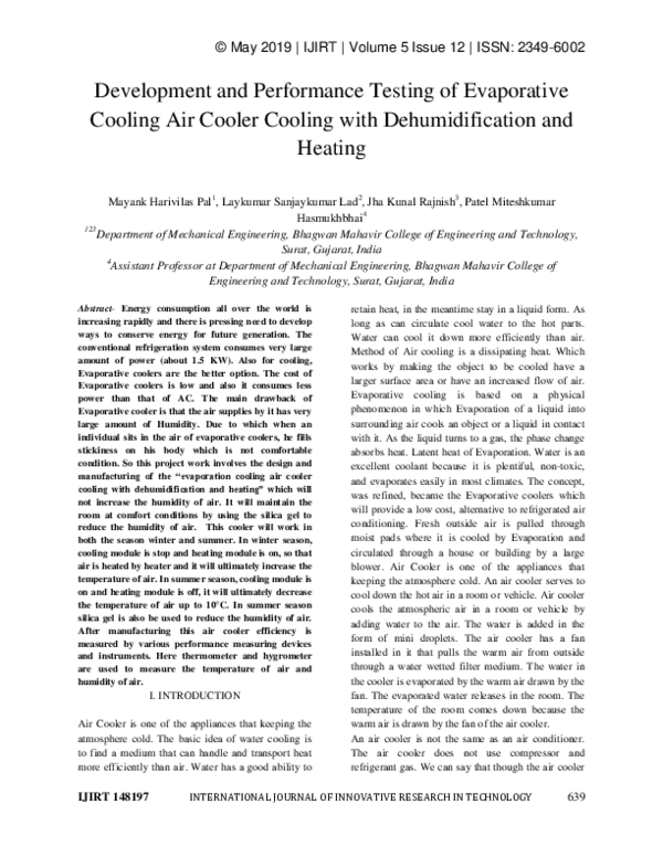 (PDF) Development and Performance Testing of Evaporative Cooling Air ...