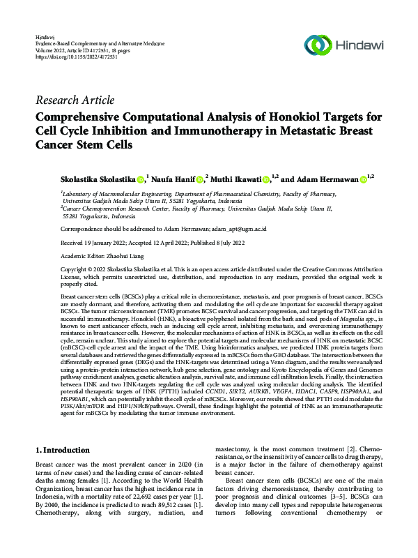 (PDF) Comprehensive Computational Analysis of Honokiol Targets for Cell ...