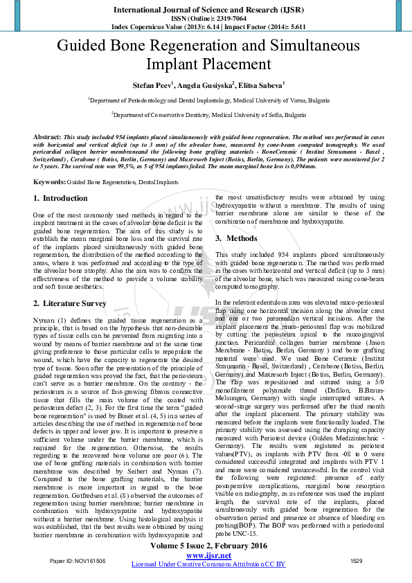 (PDF) Guided Bone Regeneration and Simultaneous Implant Placement
