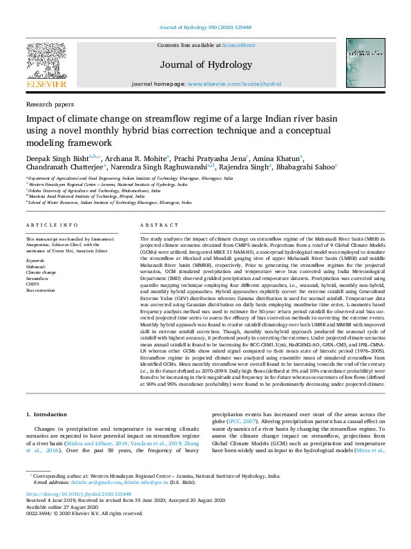 (PDF) Impact of climate change on streamflow regime of a large Indian ...