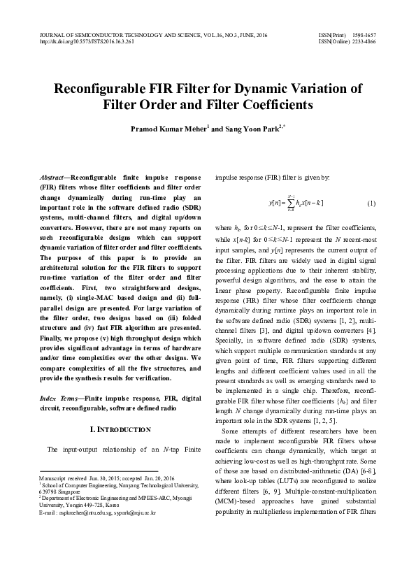 (PDF) Reconfigurable FIR Filter for Dynamic Variation of Filter Order ...