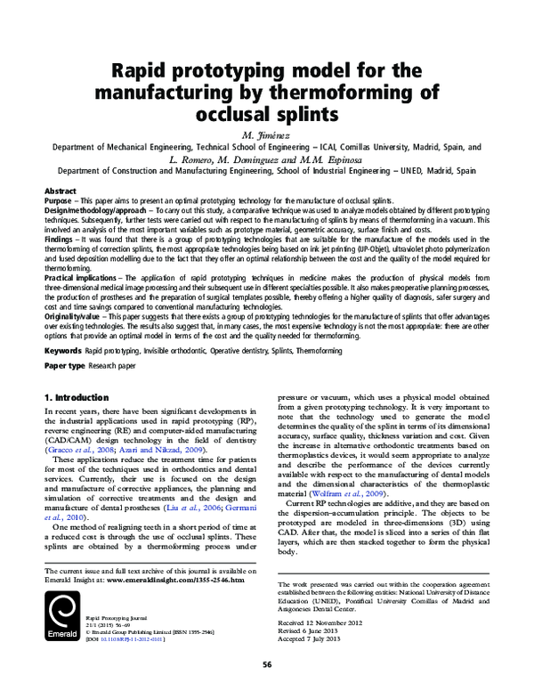 (PDF) Rapid prototyping model for the manufacturing by thermoforming of ...