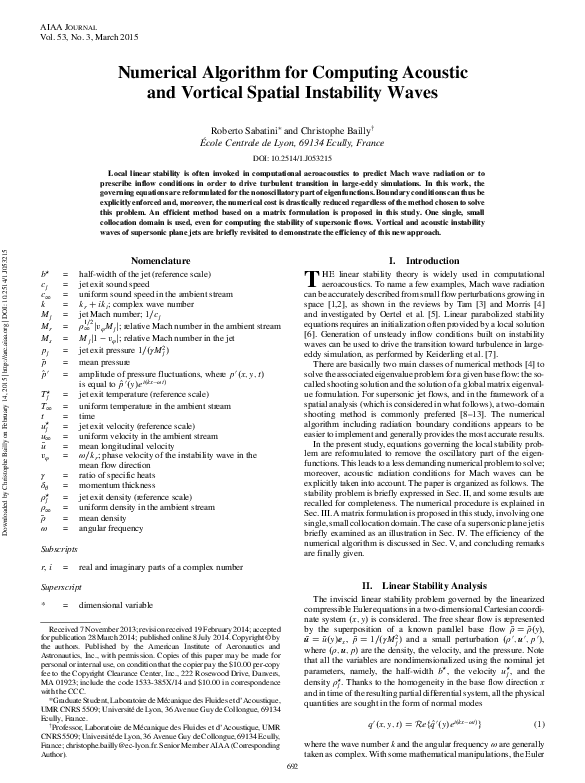 (PDF) Numerical Algorithm for Computing Acoustic and Vortical Spatial ...