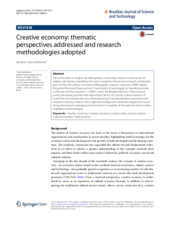 (PDF) Creative economy: thematic perspectives addressed and research ...