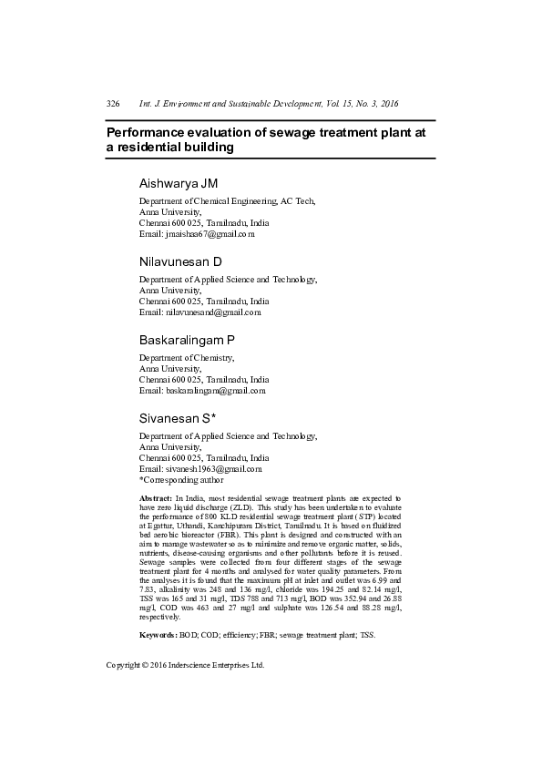 (PDF) Performance Evaluation of a Sewage Treatment Plant Using ...