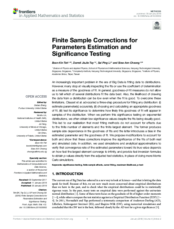 (PDF) Finite Sample Corrections for Parameters Estimation and ...