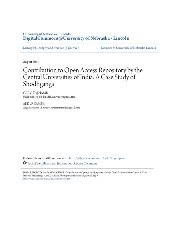 (PDF) Contribution to Open Access Repository by the Central ...