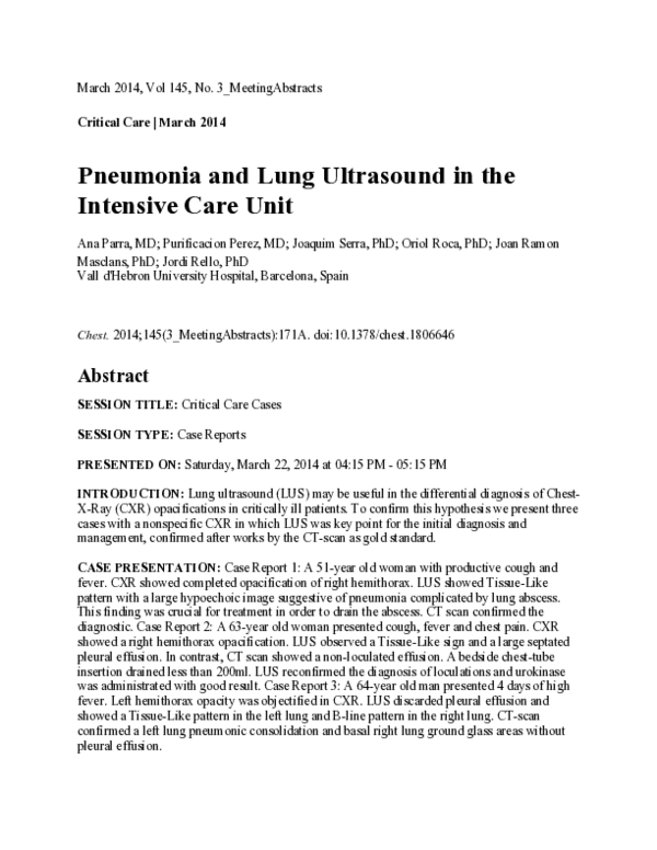 (PDF) Pneumonia and Lung Ultrasound in the Intensive Care Unit