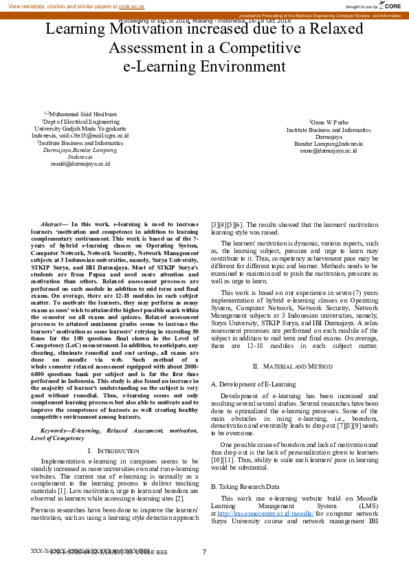 (PDF) Learning Motivation increased due to a Relaxed Assessment in a ...