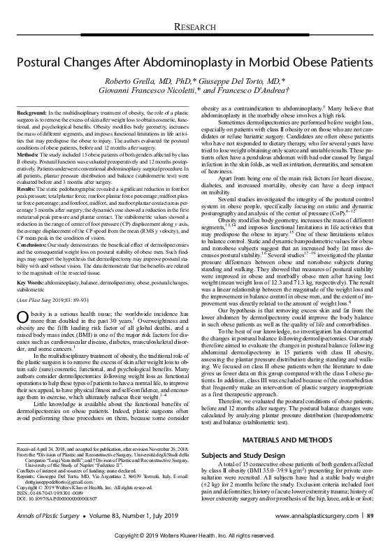(PDF) Postural Changes After Abdominoplasty in Morbid Obese Patients