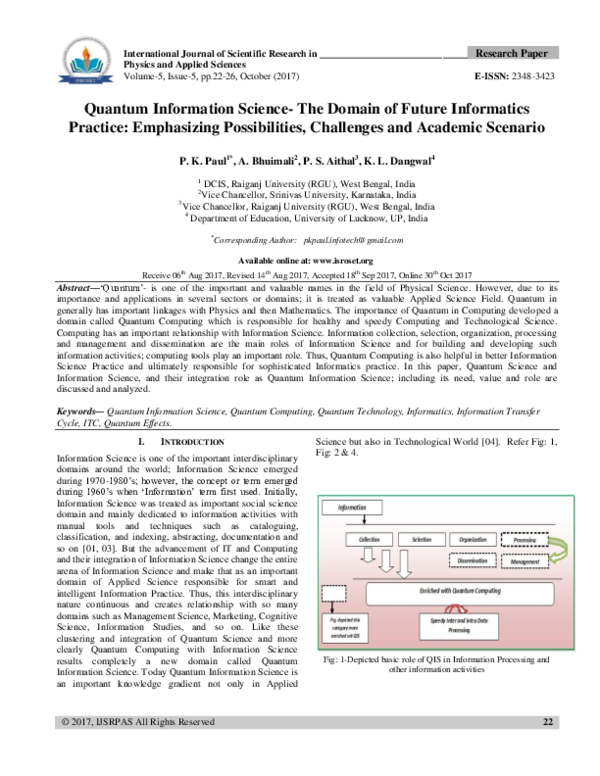 (PDF) Quantum Information Science- The Domain of Future Informatics ...