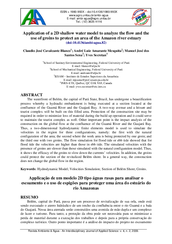 (PDF) Application of a 2D shallow water model to analyze the flow and ...