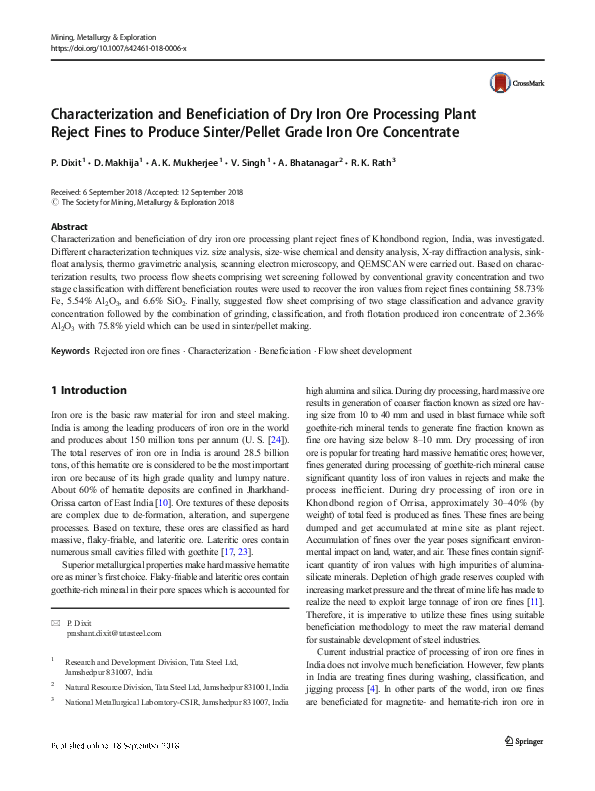 (PDF) Characterization and Beneficiation of Dry Iron Ore Processing ...