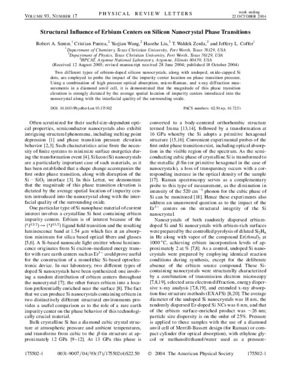(PDF) Structural Influence of Erbium Centers on Silicon Nanocrystal ...