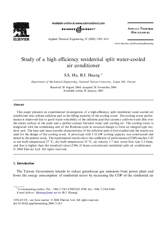 (PDF) Study of a high efficiency residential split water-cooled air ...