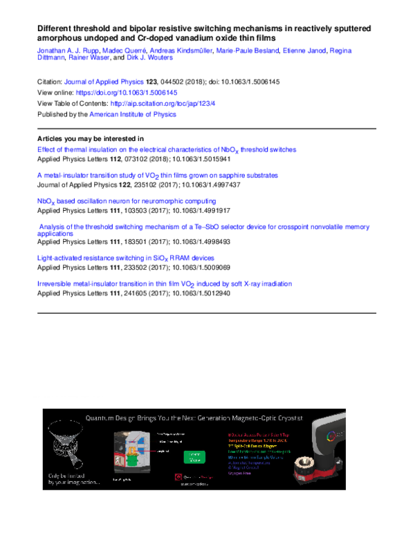 (PDF) Different threshold and bipolar resistive switching mechanisms in ...